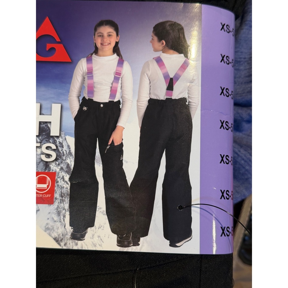 NWT‎ Gerry Youth Snow Pants Black XS 5/6 Water Resistant Fleece Lined Ski Bibs - Picture 2 of 5